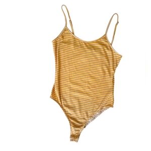 love, fire Yellow and White Ribbed Striped Bodysuit